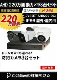 防犯カメラ 屋外 録画機能付き ズーム対応 家庭用　3台セット AHD 220万画素バレット・ドーム・カメラが選べる　常時録画　動体検知録画　防犯カメラセットDVRSET-AHD220-003