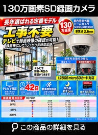 BNC/RCA端子で映像確認　SDカード　防犯カメラ　130万画素 赤外線　ドームカメラ バリフォーカルレンズ SHDD-SD130IR