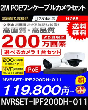 ネットワークカメラ 200万画素 POE 屋外 屋内 防犯カメラセット 1台セット バレット・ドーム・カメラが選べる　NVRSET-IPF200DH-011 