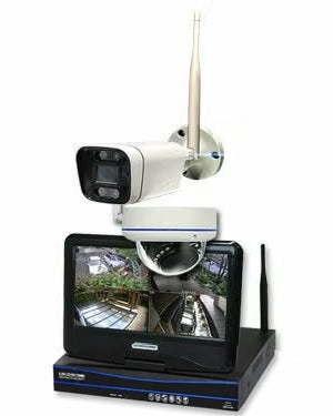  防犯カメラ 屋外 録画機能付き 防水 カメラ2台セット　ワイヤレス 300万画素 　10インチ液晶モニター付き バレット・ドーム・カメラが選べる　工事不要　防犯カメラセット　ALWSET-YG300-002