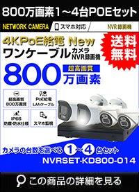 防犯カメラを1台から4台まで台数で選ぶ 屋外 防水 広角　ネットワークカメラ　1-4台セット 800万画素 POE LANケーブル　スマホ対応 1TB 常時録画　動体検知録画　防犯カメラセット　LANケーブル20ｍ付き NVRSET-KD800