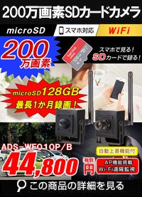1080P SDカード録画対応 ダイレクトアクセス 小型ピンホール ワイヤレスカメラ　ADS-WF010