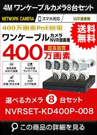400万画素 PoE ワンケーブル赤外線カメラ1台セット NVRSET-KD400P-008