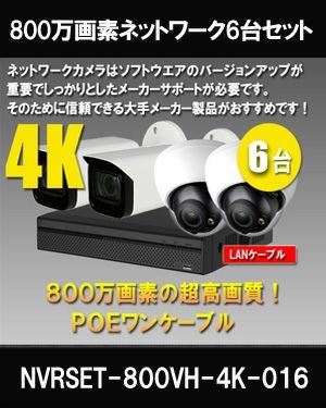 防犯カメラ 屋外 上書き機能付き IP67 防水 逆光補正 広角・望遠 電動ズーム3.7-11mm　ネットワークカメラ　6台セット 800万画素 POE LANケーブル　スマホ対応 1TB H.265 　常時録画　動体検知録画　防犯カメラセット カメラが選べる　NVRSET-800DH-4K-016