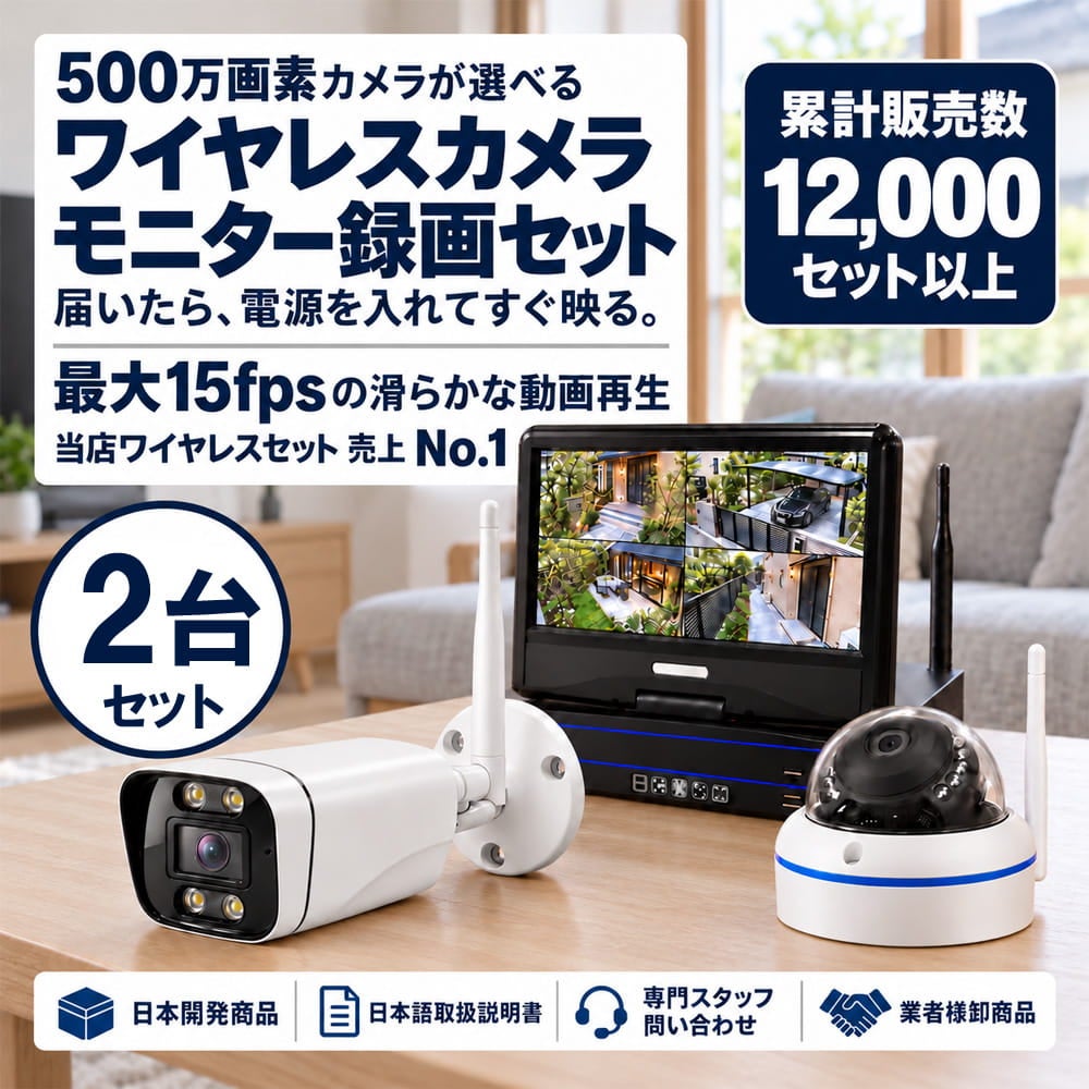 防犯カメラセット 無線・ワイヤレス 屋外防水 500万画素 カメラ1台・10インチモニター付き ALWSET-YG500-002