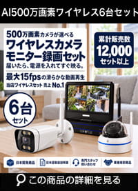 防犯カメラセット 無線・ワイヤレス 屋外防水 500万画素 カメラ6台・10インチモニター付き ALWSET-YG500-006