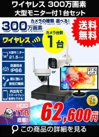 防犯カメラ 屋外 21.5インチ モニター付き 録画機 レコーダー付き 防水 カメラ選べる 1台セット ワイヤレス 300万画素 ディスプレイ バレット・ドーム・カメラが選べる マイク付き カメラ音声 パソコン遠隔監視対応 工事不要 防犯カメラセット AI人体検知 ALWSET-KG300MNT-001