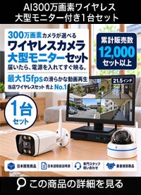 防犯カメラ 屋外 ワイヤレス（無線）300万画素 カメラ1台・21.5インチモニター録画機セット AI人体検知・音声対応 ALWSET-KG300MNT-001 