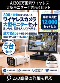 防犯カメラ 屋外 ワイヤレス（無線）300万画素 カメラ5台・21.5インチモニター録画機セット AI人体検知・音声対応 ALWSET-KG300MNT-005