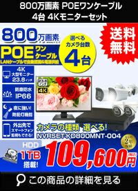 防犯カメラ 屋外 防水 4K 23.8インチモニター付 AI人体検知 広角