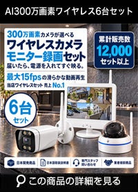 防犯カメラ 屋外 ワイヤレス（無線）300万画素 カメラ6台・12インチモニター録画機セット AI人体検知・音声対応 ALWSET-KD300-006
