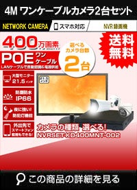 21.5インチモニター付き 400万画素 PoE ワンケーブル赤外線カメラ2台セット NVRSET-KD400MNT-002