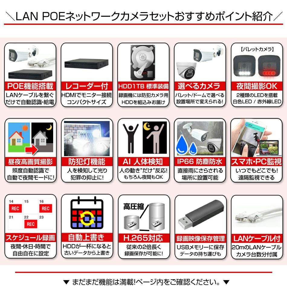 防犯カメラ 屋外 21.5インチモニターセット 録画機能付き AI人体検知
