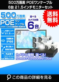 防犯カメラ 6台セット 屋外 21.5インチモニターセット 録画機付き AI