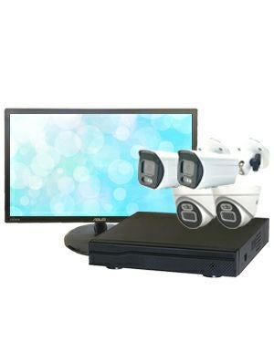 防犯カメラ 4台セット 屋外 21.5インチモニターセット 録画機付き AI