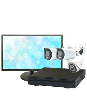 防犯カメラ 3台セット 屋外 21.5インチモニターセット 録画機付き AI