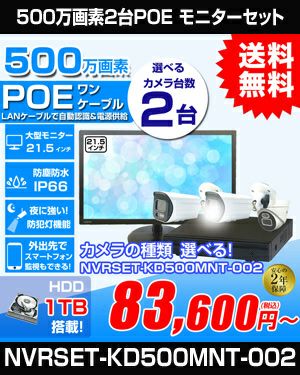 防犯カメラ 2台セット 屋外 21.5インチモニターセット 録画機付き AI
