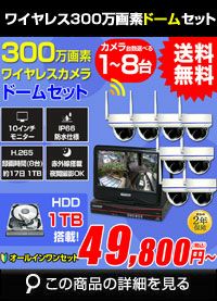 ALWSET-YGD300-018 300万画素ワイヤレスドームカメラ1～8台と受信機セット