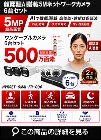 【最新AI　顔検索　車検知　人体検知搭載】500万画素ネットワークカメラセット！