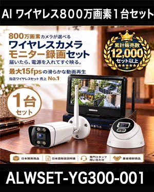 800万画素ワイヤレス防犯カメラ 1台セット｜10.1インチモニター付き